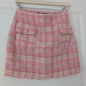 Anthropologie Pink and Cream Tweed Mini Skirt